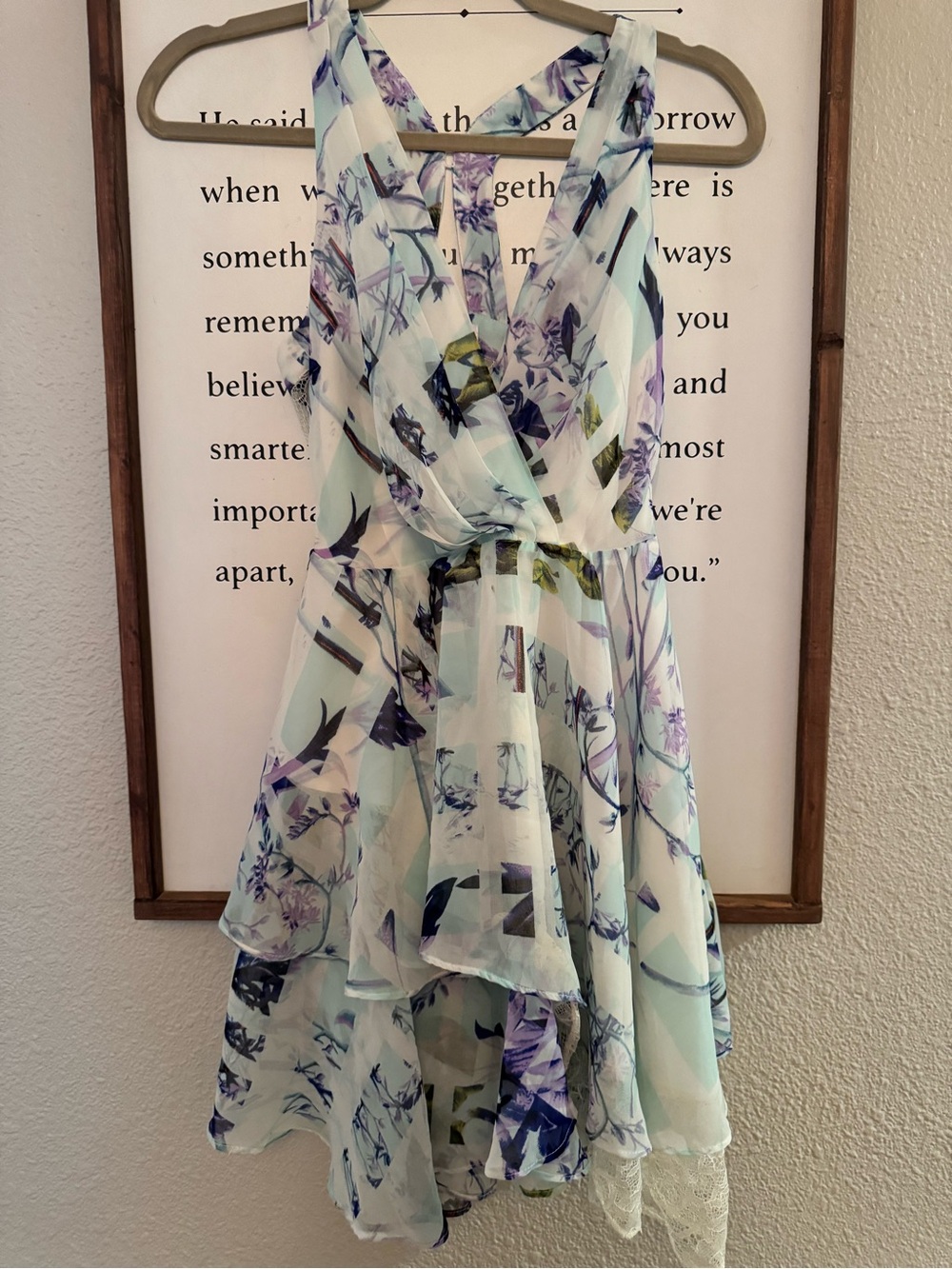 Floral Chiffon High-Low Summer Dress - Light Blue & Purple